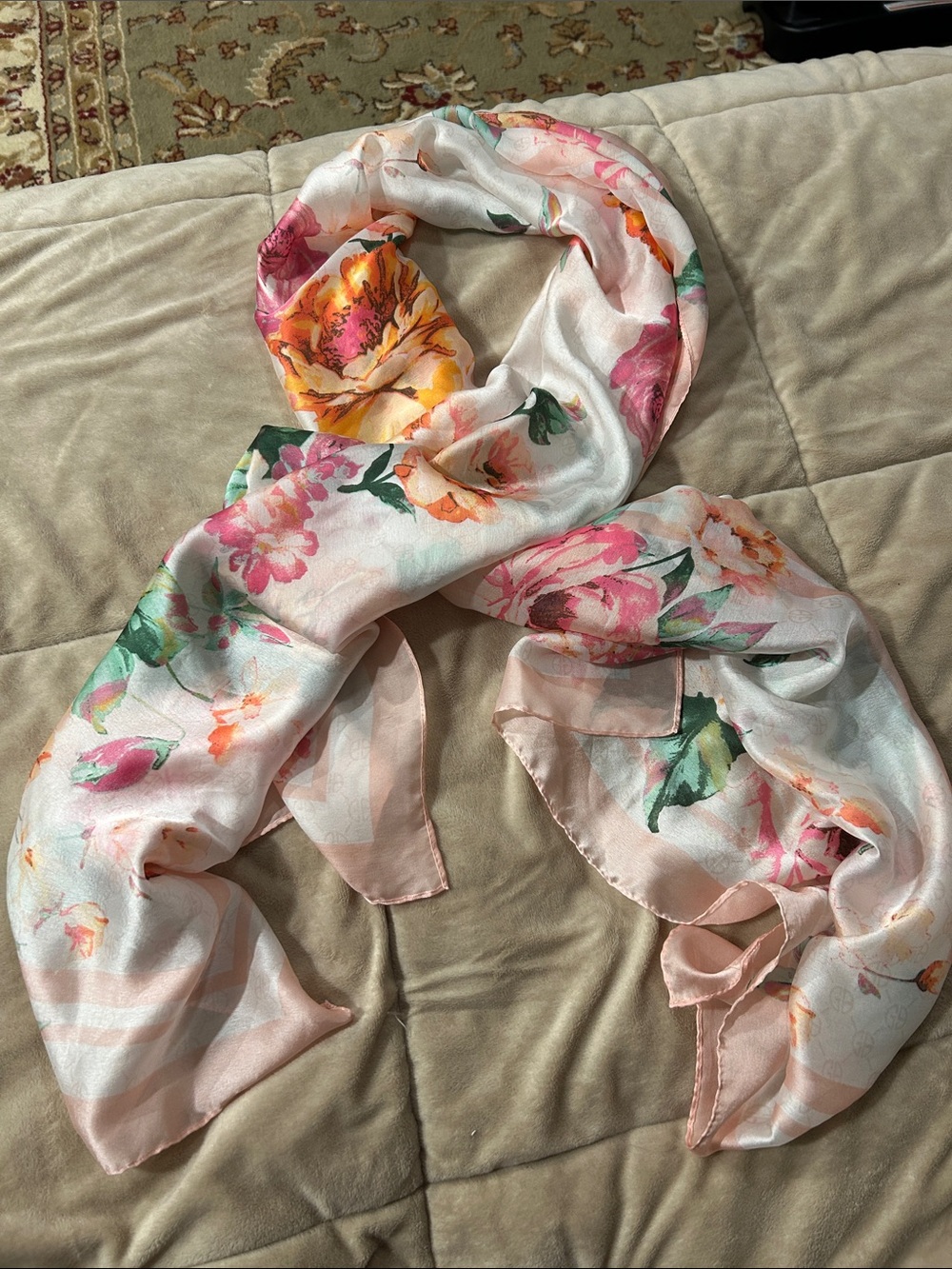 Giani Bernini Floral Pink and White Silk Scarf or Wrap 6 Feet